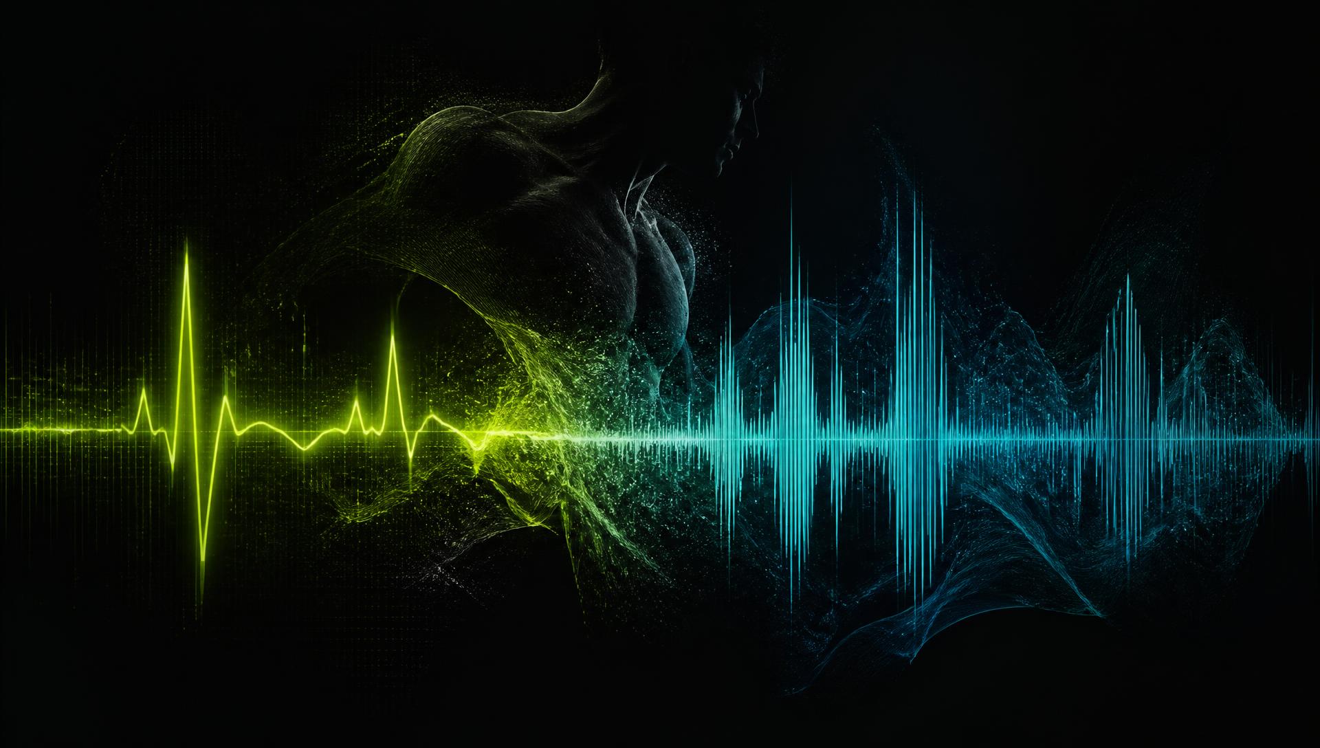 Heart-rate waveform morphing into an audio waveform
